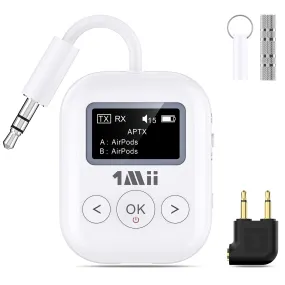 1Mii SafeFly Min  Bluetooth Transmitter and Receiver,Bluetooth Adapter for Airplane, 2 Devices can be Linked,Use with Any 3.5mm Jack on Airplanes, Gym Equipment, TVs,Old Audio and Auto-2024Upgraded