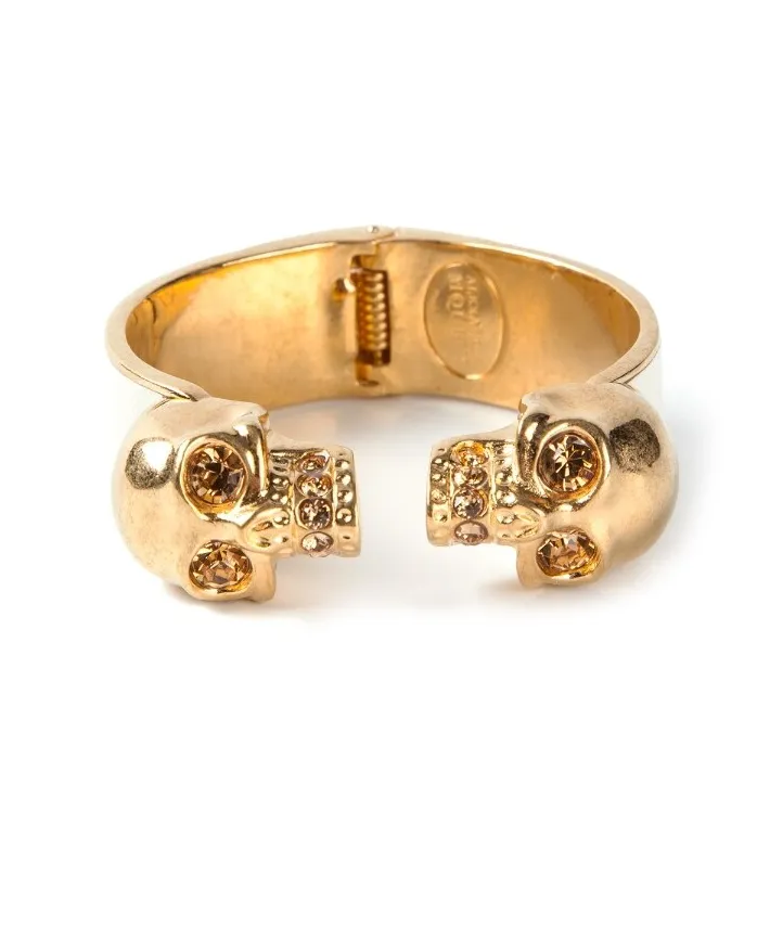Alexander Mcqueen Women's Twin Skull Bracelet in Antique Gold