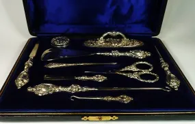 Antique Edwardian Sterling Silver Grooming Set Vanity Case William Devenport 1903