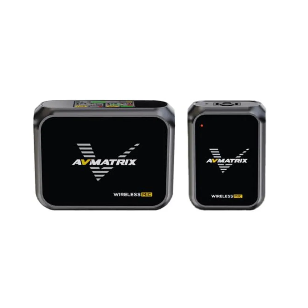 AVMATRIX WM12 1TX   1RX Clip-On Mini Wireless Microphone Transmitter & Receiver System with 15 Hours of Battery Life and Up to 100 Meters Long Distance Transmission