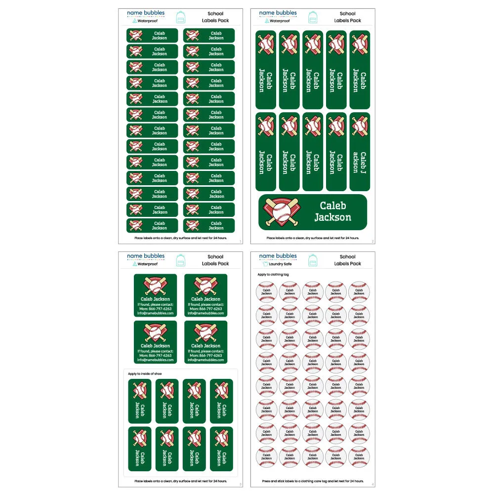 Baseball School Labels Pack