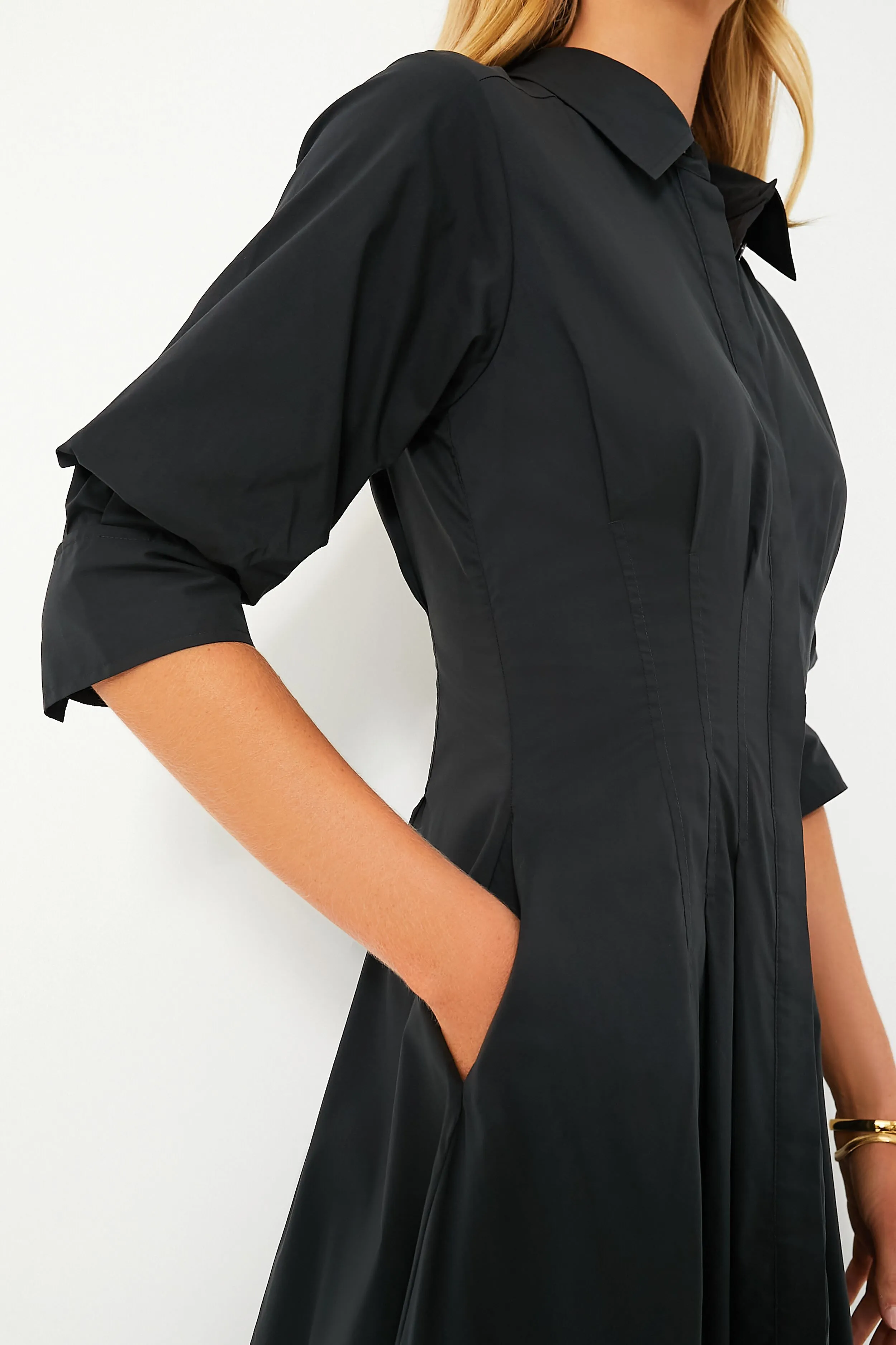 Black Jazz Pintuck Midi Dress