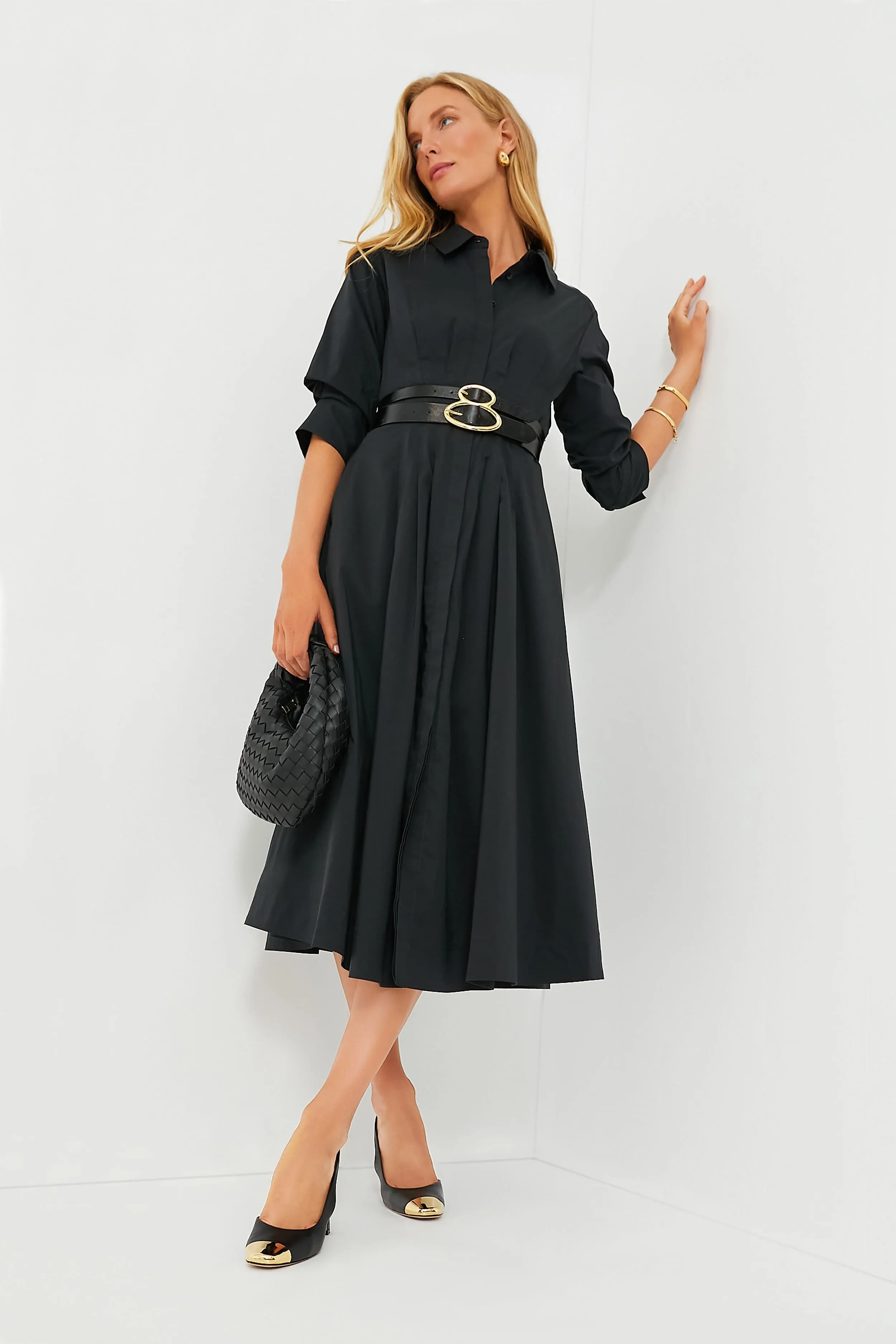 Black Jazz Pintuck Midi Dress
