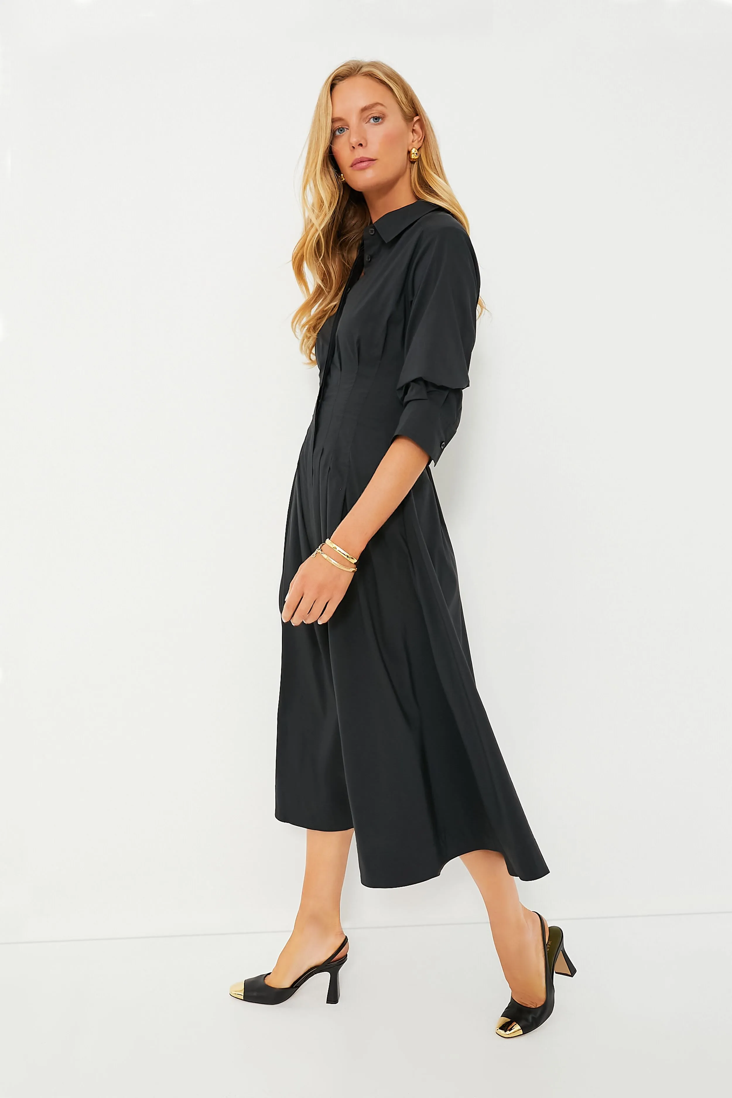 Black Jazz Pintuck Midi Dress