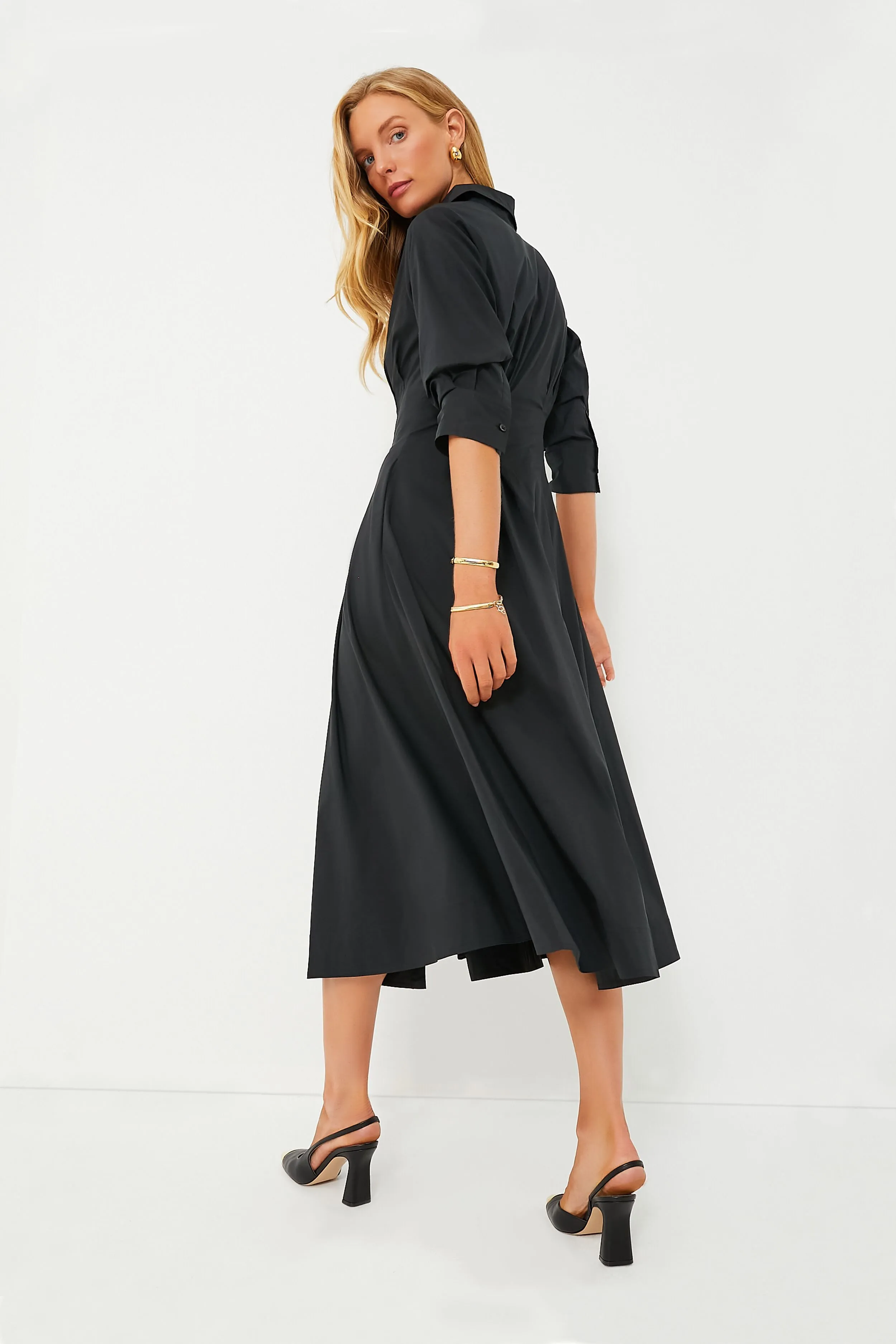 Black Jazz Pintuck Midi Dress