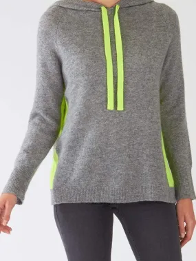 Brodie Cashmere Contrast Hoodie Mid Grey And Lime