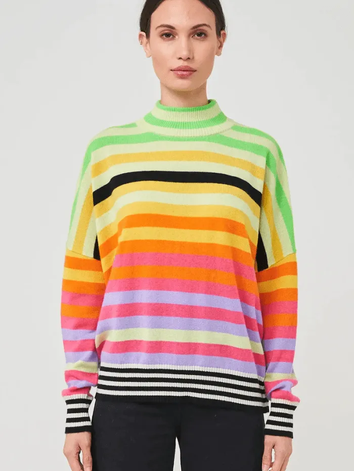 Brodie Cashmere Pop Stripe Funnel Neck Jumper
