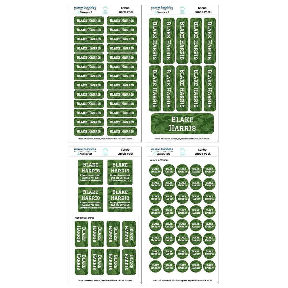 Camo School Labels Pack