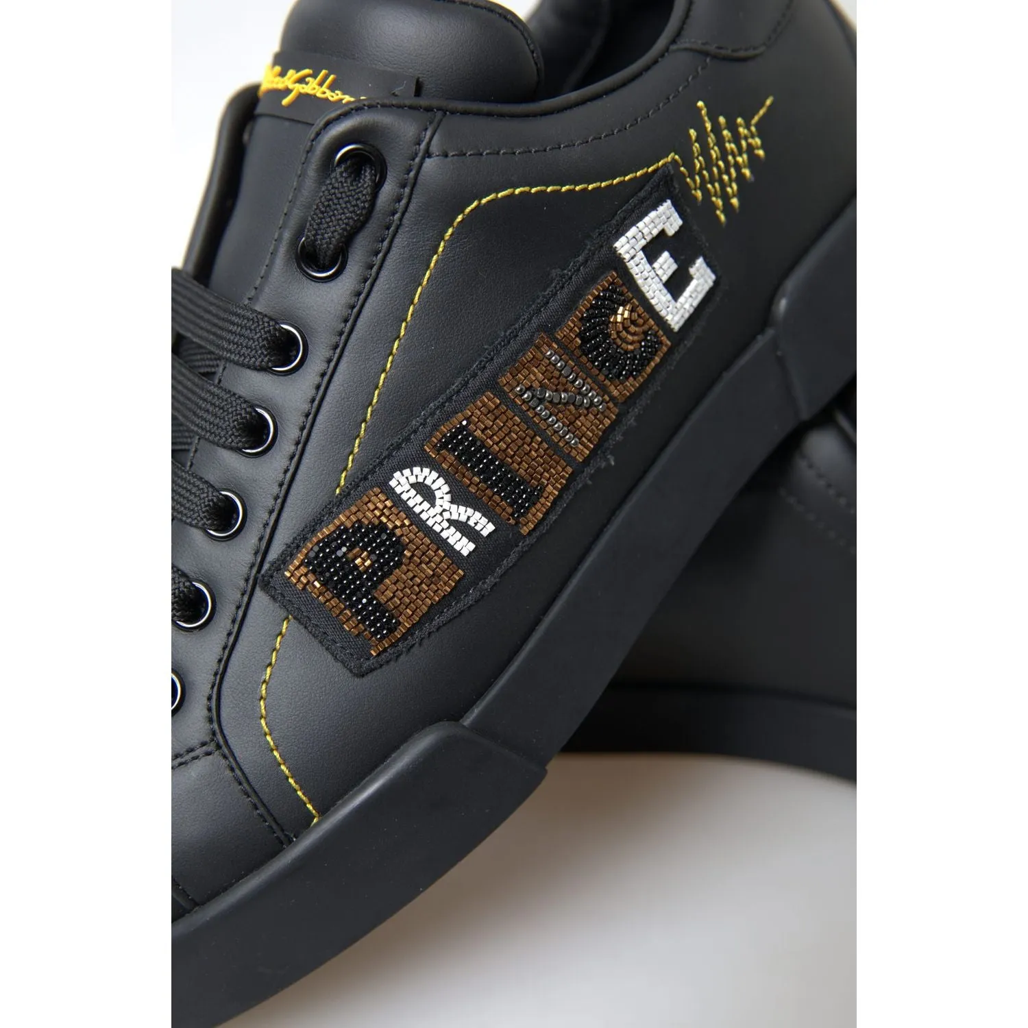 Dolce & Gabbana Elegant Portofino Leather Sneakers - Black Multicolor