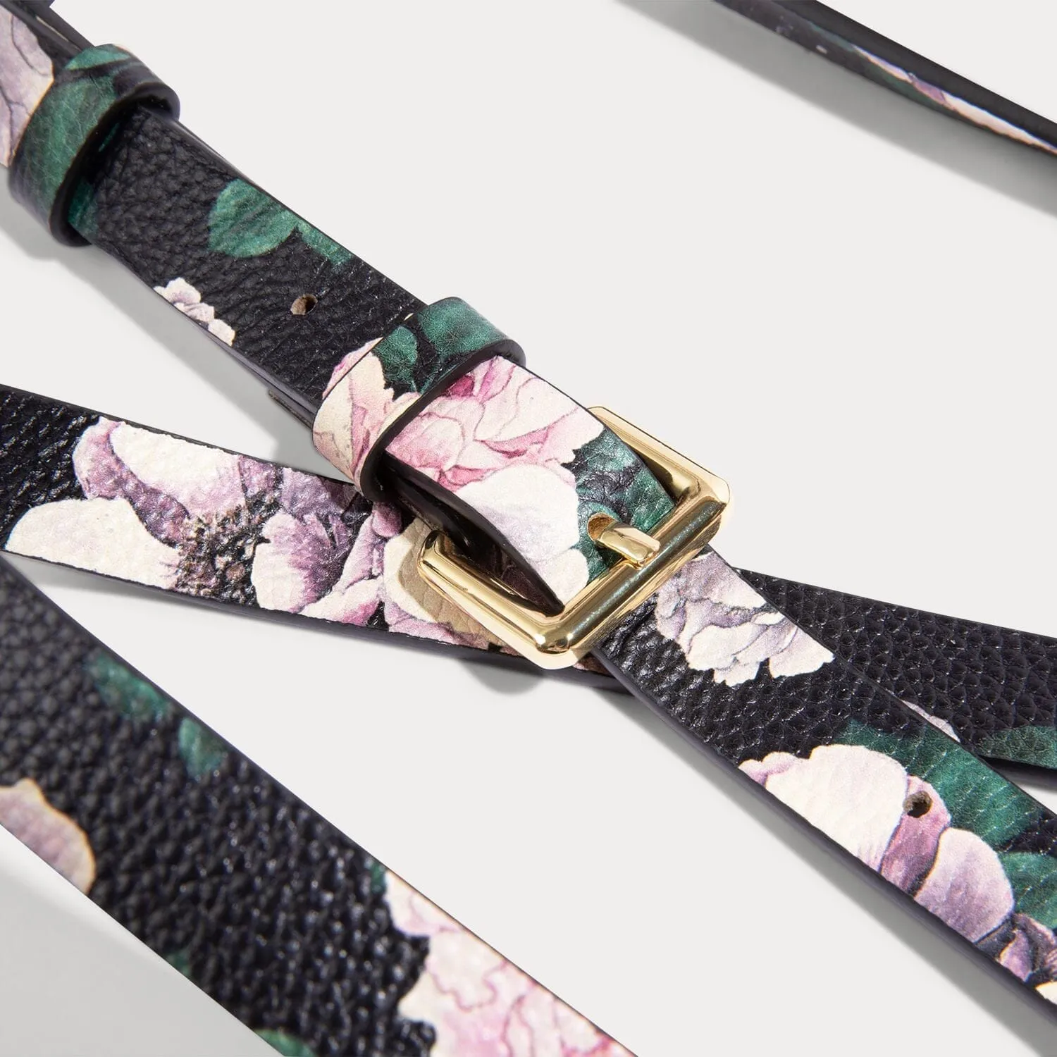 Hailey Side Slot Leather Crossbody Bandolier - Ceci Dark Floral/Gold