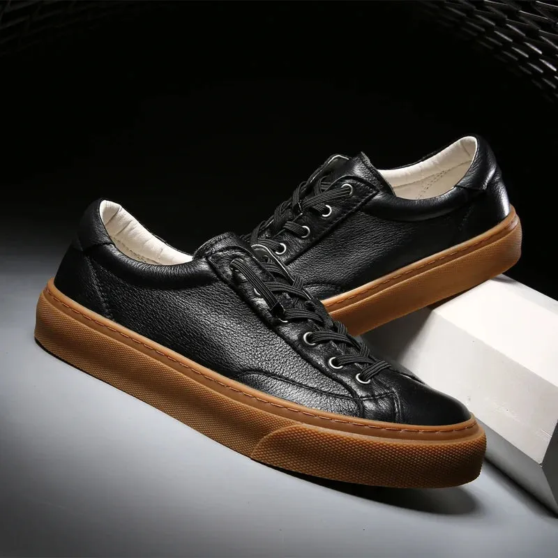 Hnzxzm Luxury Brand New Men Shoes Leather White Sneakers Trendy Comfortable Casual Thick Sole Oxford Men Elastic Designer Leather Shoes