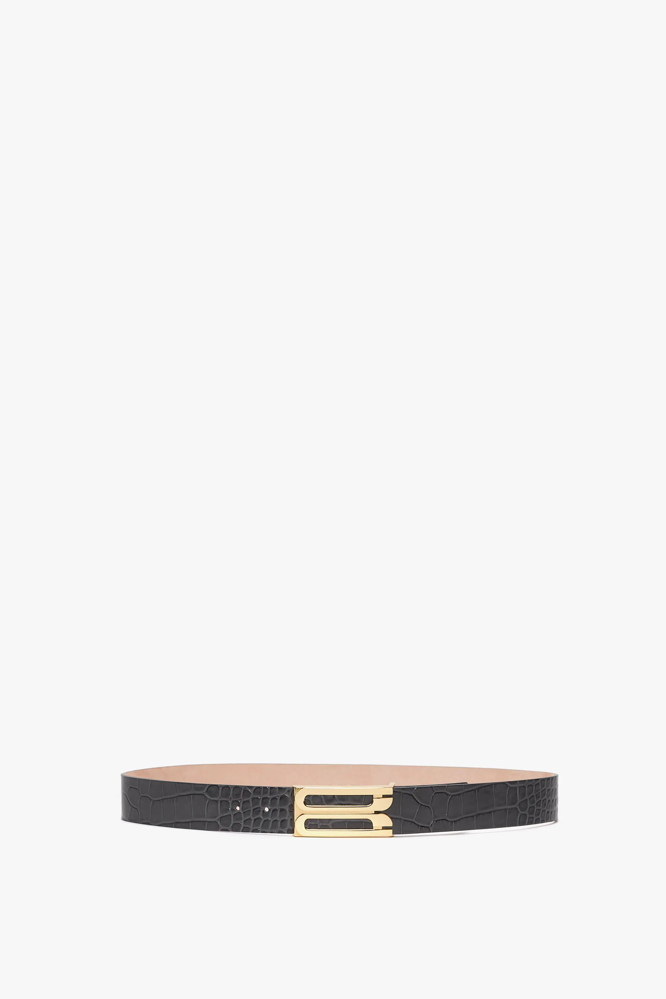 Jumbo Frame Belt In Slate Grey Croc Embossed Calf Leather