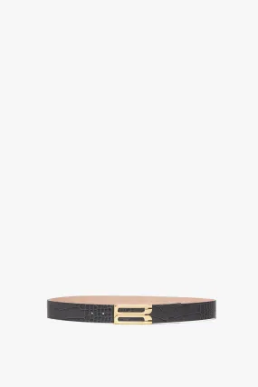 Jumbo Frame Belt In Slate Grey Croc Embossed Calf Leather