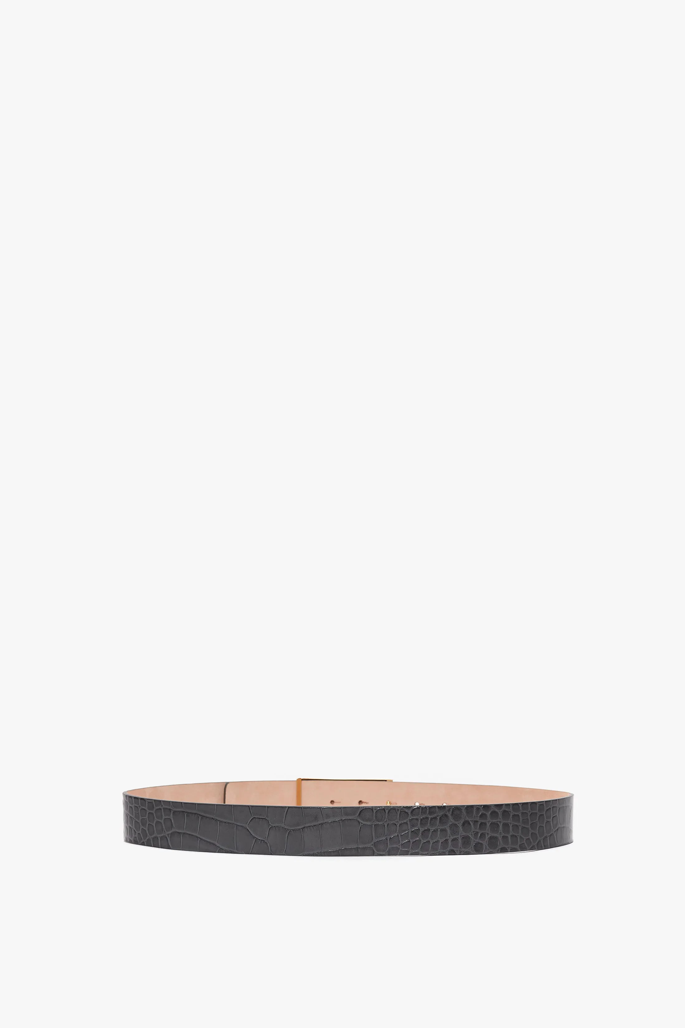 Jumbo Frame Belt In Slate Grey Croc Embossed Calf Leather
