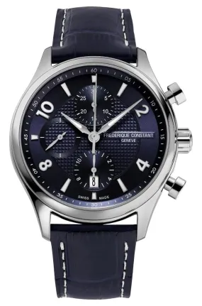 Limited Edition Frederique Constant Classics Runabout RHS Automatic Chronograph Stainless Steel Blue Dial Blue Leather Strap Date Mens Watch FC-392RMN5B6