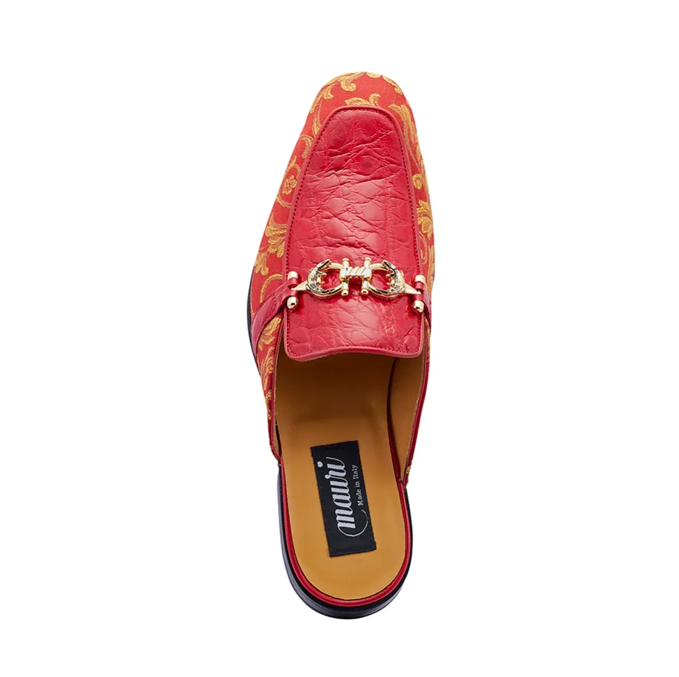 Mauri 4976 'Bermuda' Red/Gold Alligator   Fabric Sandal