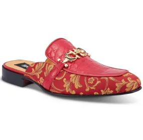 Mauri 4976 'Bermuda' Red/Gold Alligator   Fabric Sandal