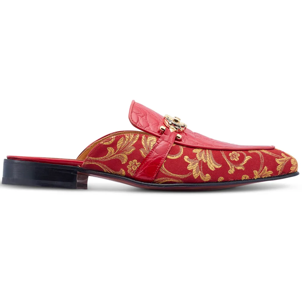 Mauri 4976 'Bermuda' Red/Gold Alligator   Fabric Sandal