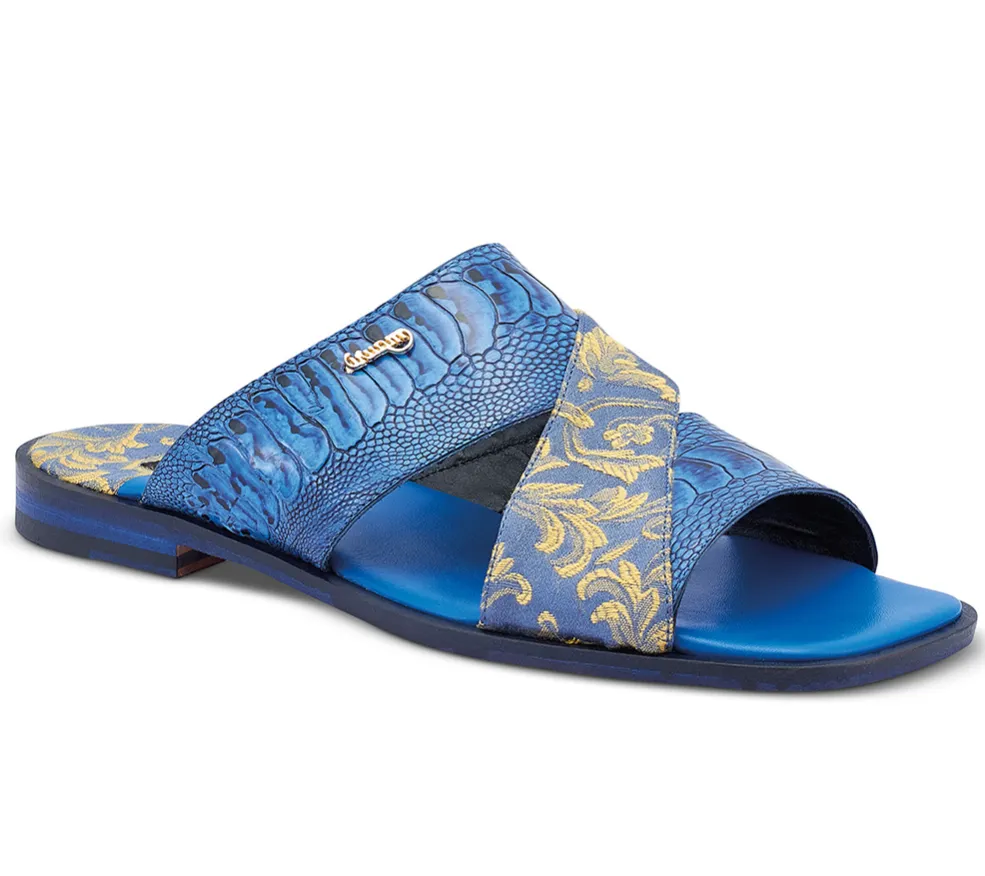 Mauri 5140 New Blue/Gold Cancus Ostrich Leg   Fabric Sandal