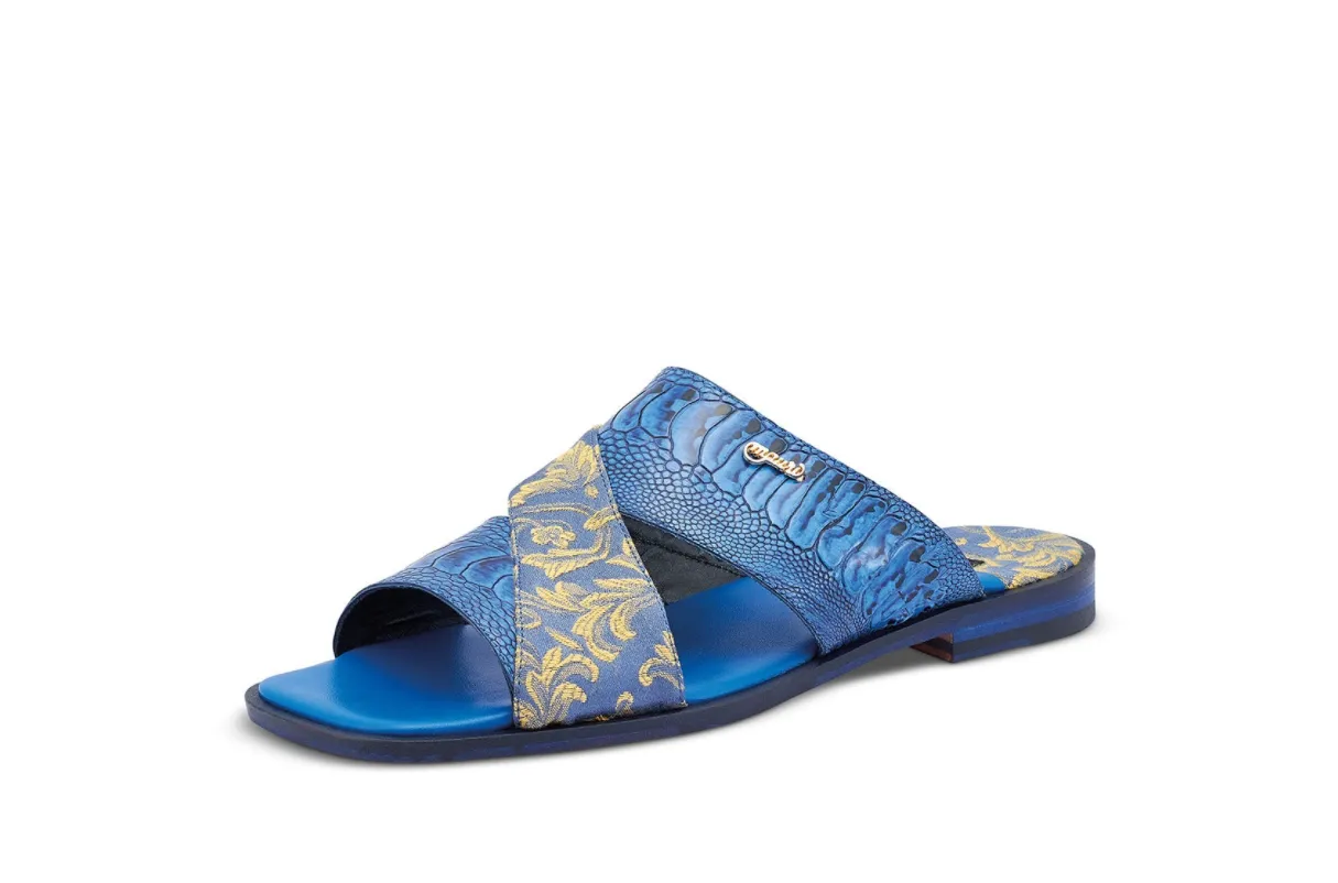 Mauri 5140 New Blue/Gold Cancus Ostrich Leg   Fabric Sandal