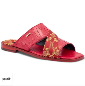 Mauri 5140 Red/Gold Cancus Ostrich Leg   Fabric Sandal