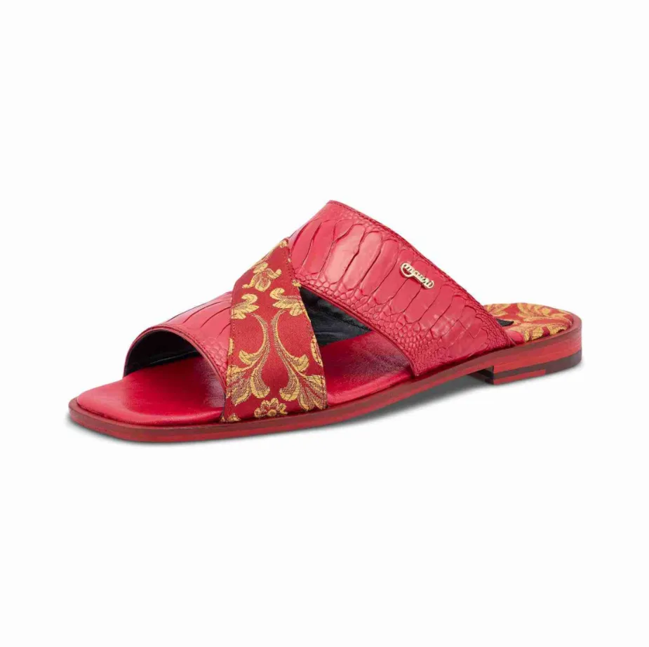 Mauri 5140 Red/Gold Cancus Ostrich Leg   Fabric Sandal