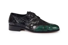 Mauri - 53124 Black Baby Croc , Hunter Green Alligator Body & Fabric Dress Shoes
