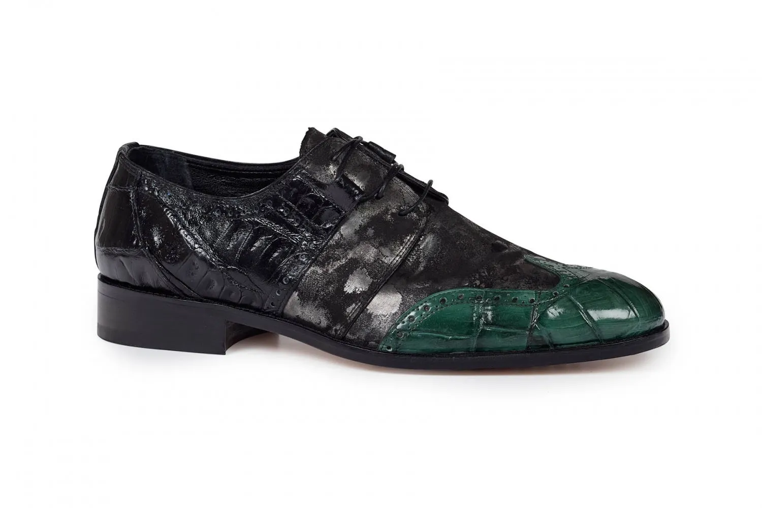 Mauri - 53124 Black Baby Croc , Hunter Green Alligator Body & Fabric Dress Shoes