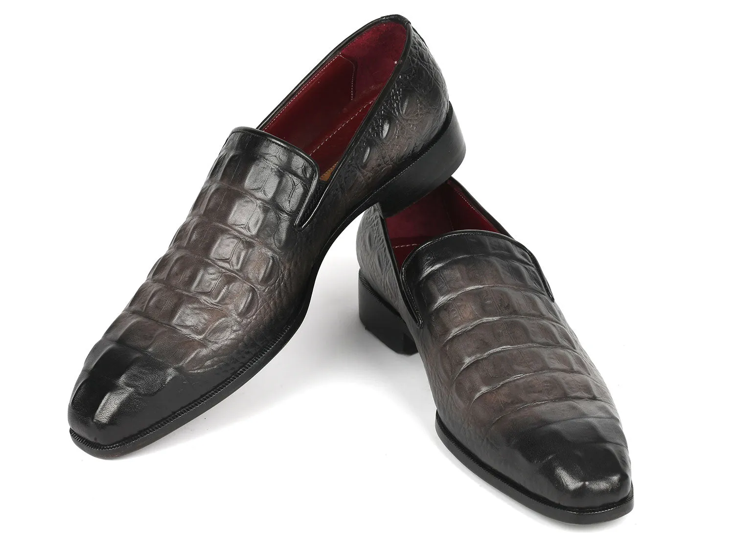 Paul Parkman Gray Crocodile Embossed Calfskin Loafers