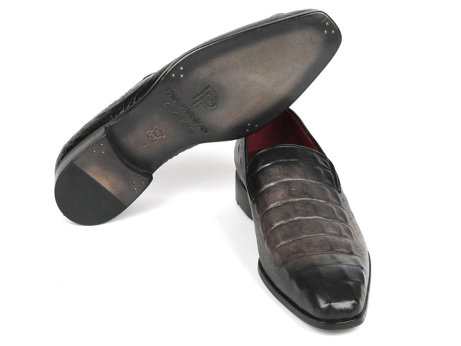 Paul Parkman Gray Crocodile Embossed Calfskin Loafers