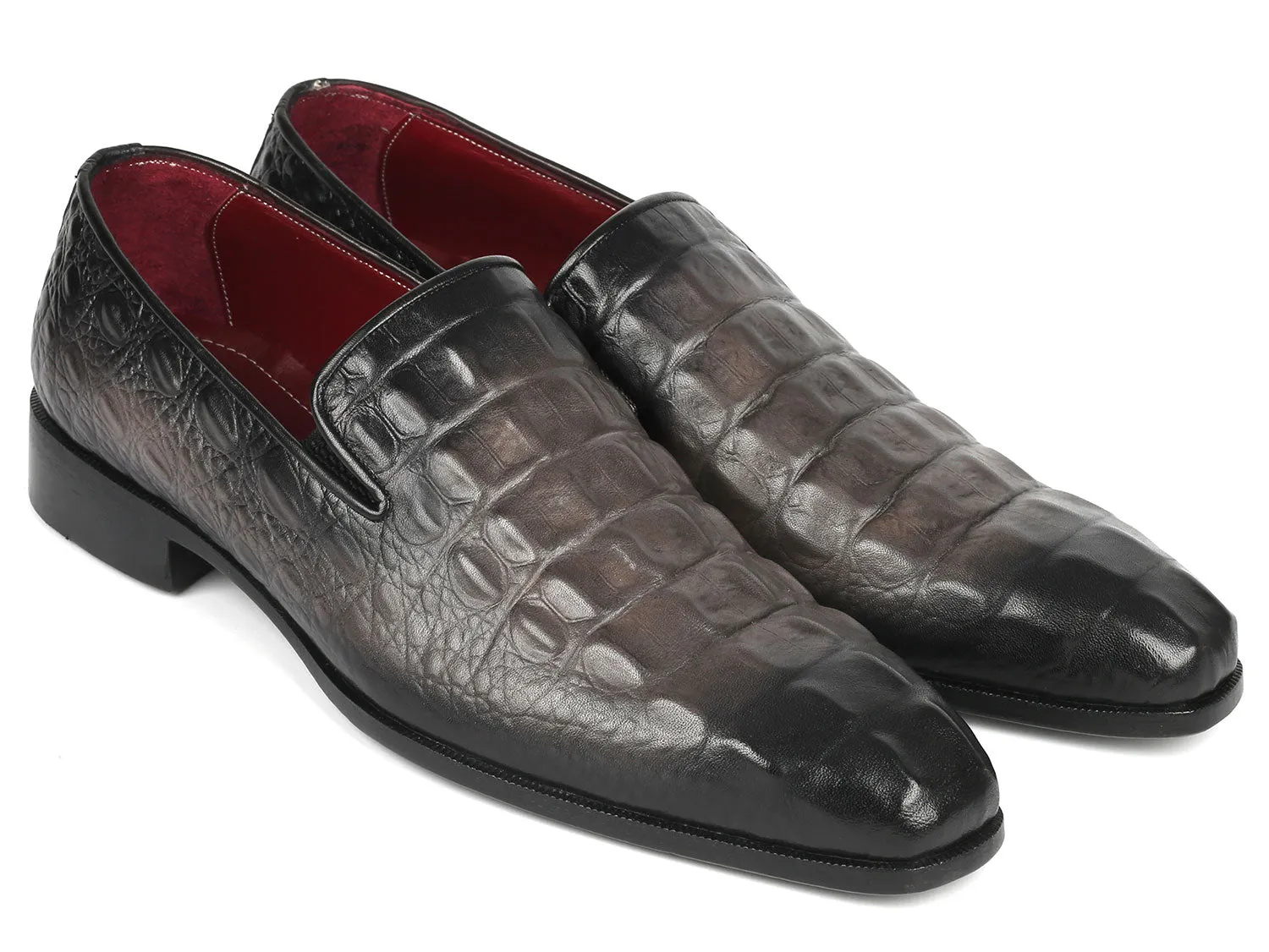 Paul Parkman Gray Crocodile Embossed Calfskin Loafers