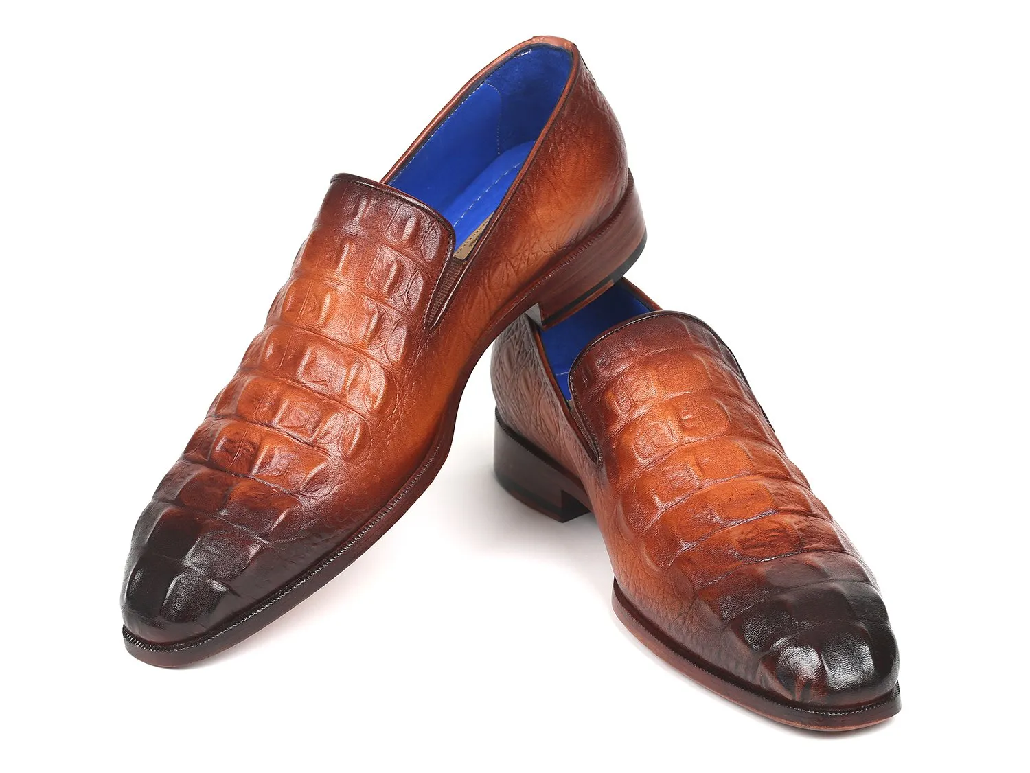 Paul Parkman Gray Crocodile Embossed Calfskin Loafers