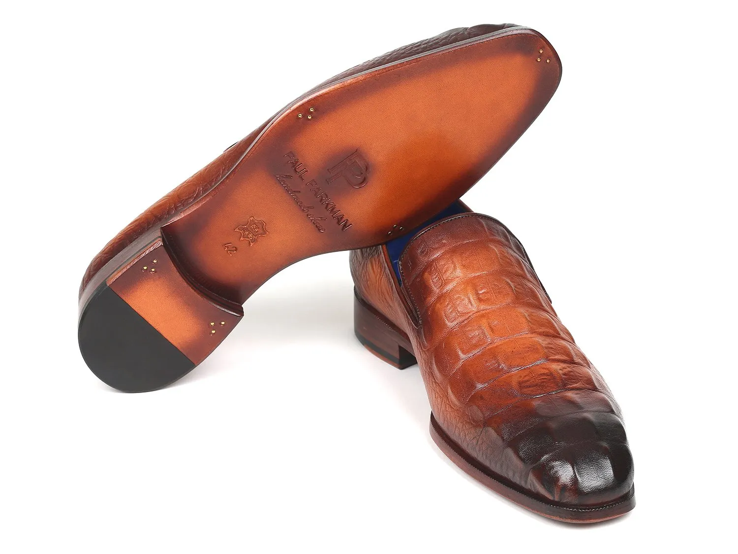 Paul Parkman Gray Crocodile Embossed Calfskin Loafers