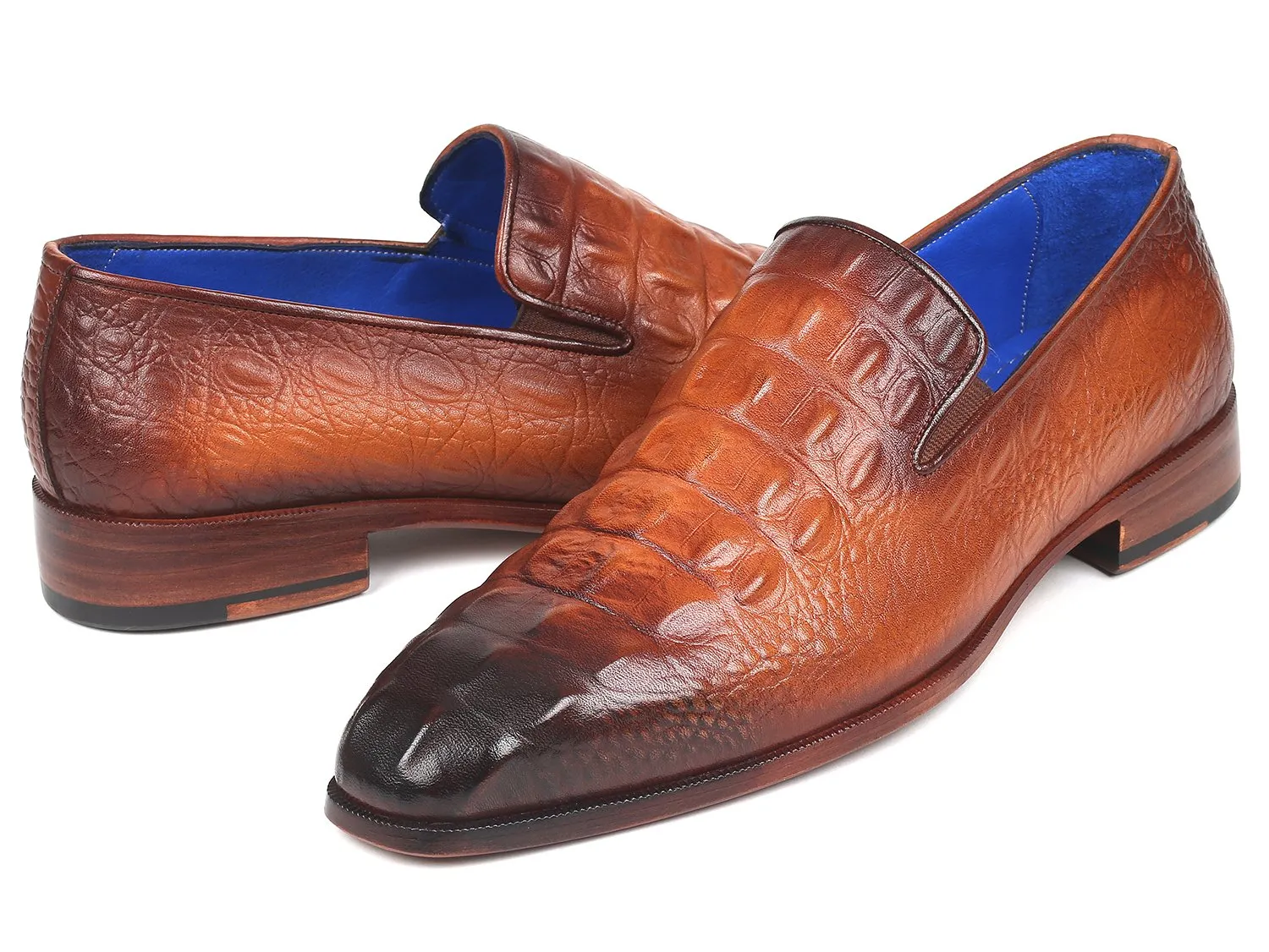 Paul Parkman Gray Crocodile Embossed Calfskin Loafers