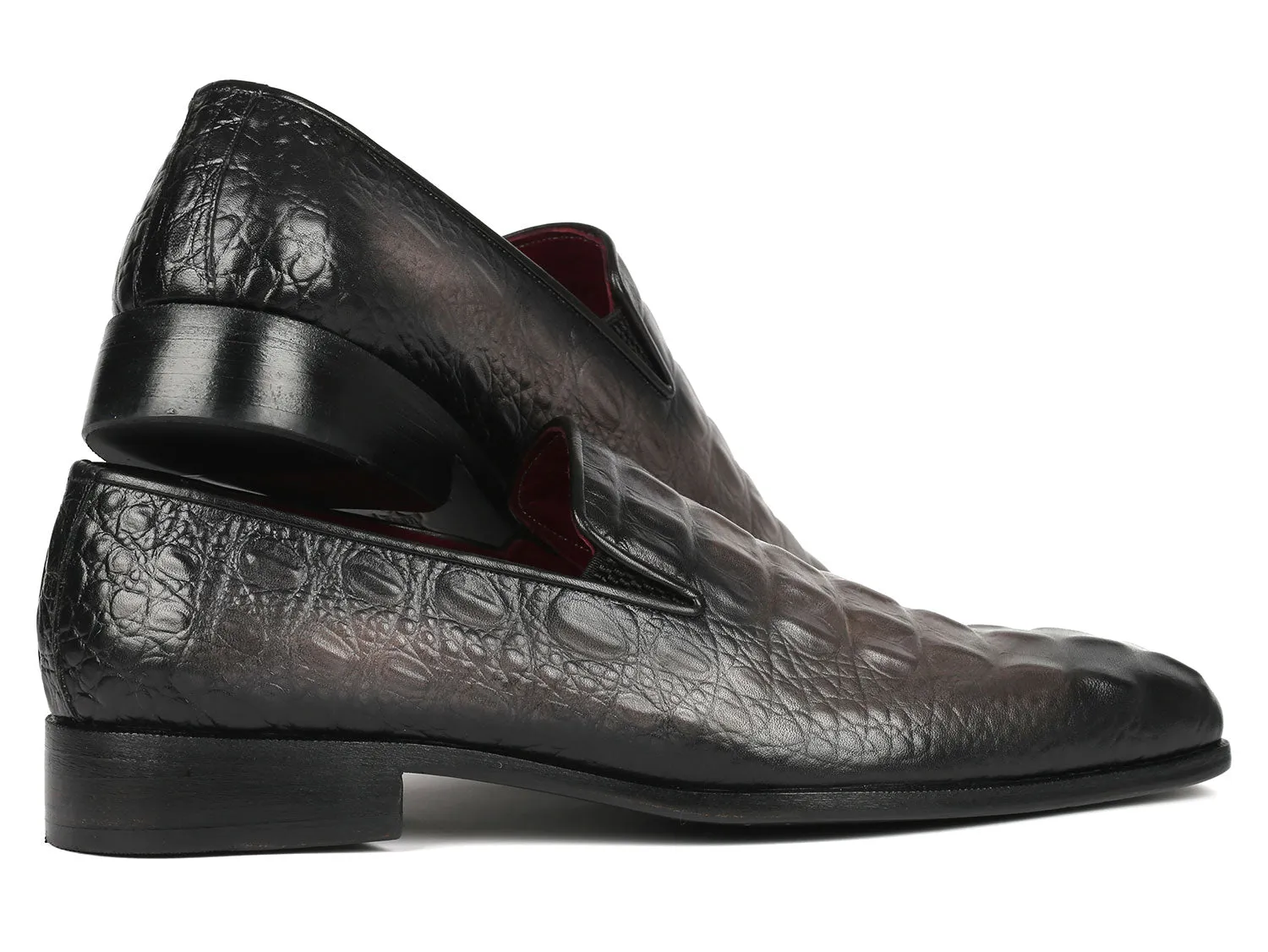 Paul Parkman Gray Crocodile Embossed Calfskin Loafers