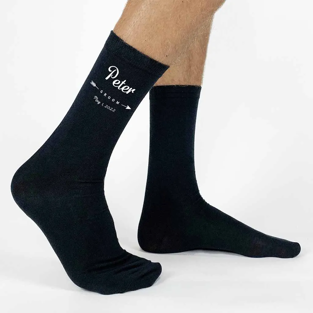 Personalized Wedding Party Socks with Boho Arrow Design