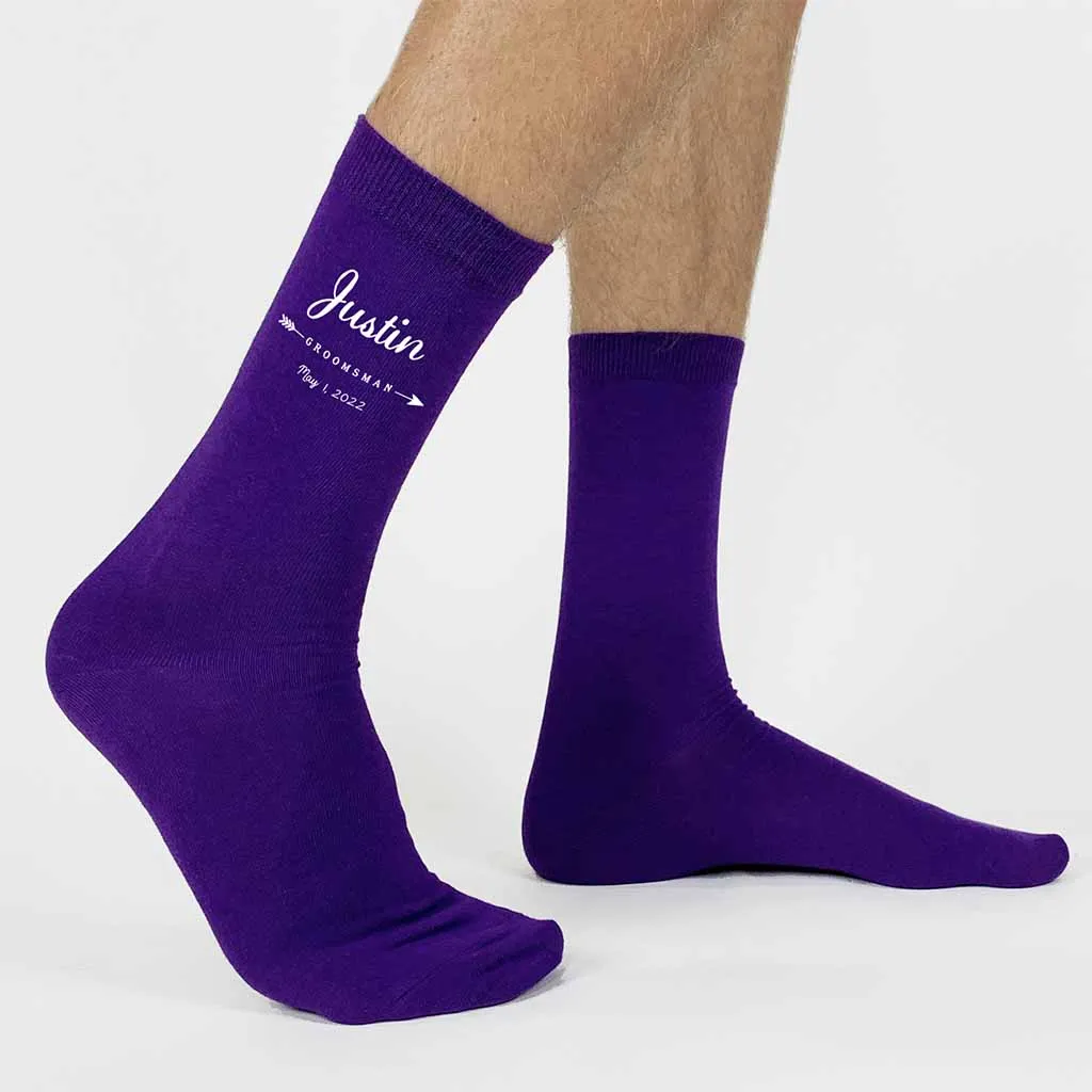 Personalized Wedding Party Socks with Boho Arrow Design