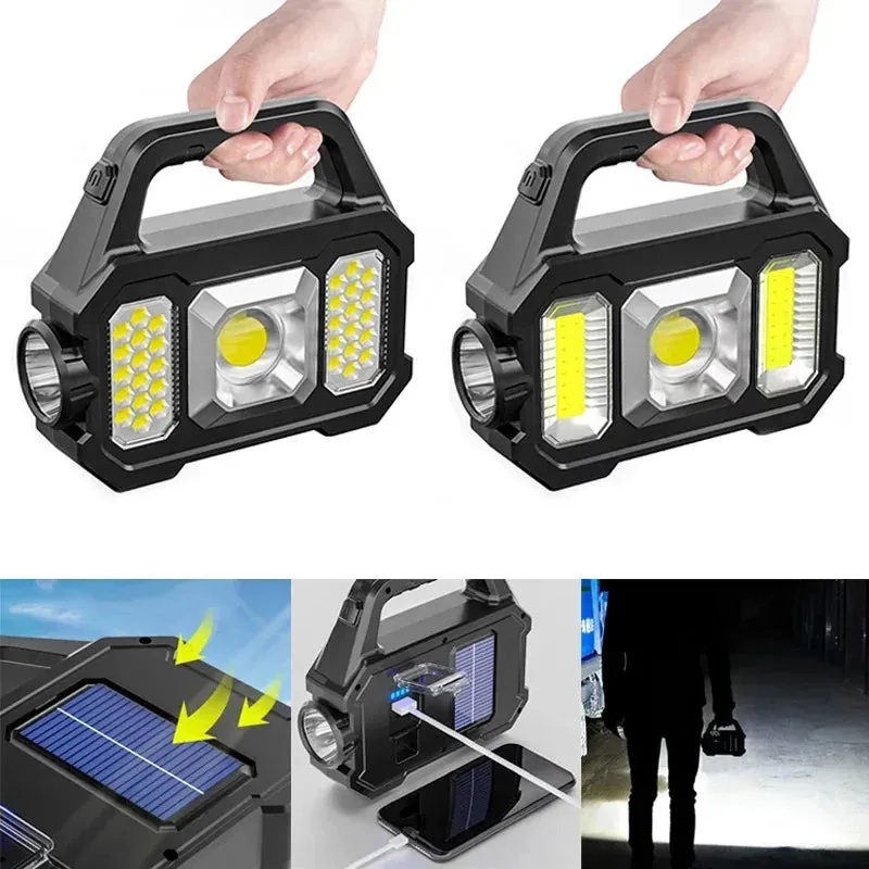 Portable Powerful Solar LED Flashlight With COB Work Lights USB Rechargeable Handheld  LED Outdoor Camping Solar Torch Light