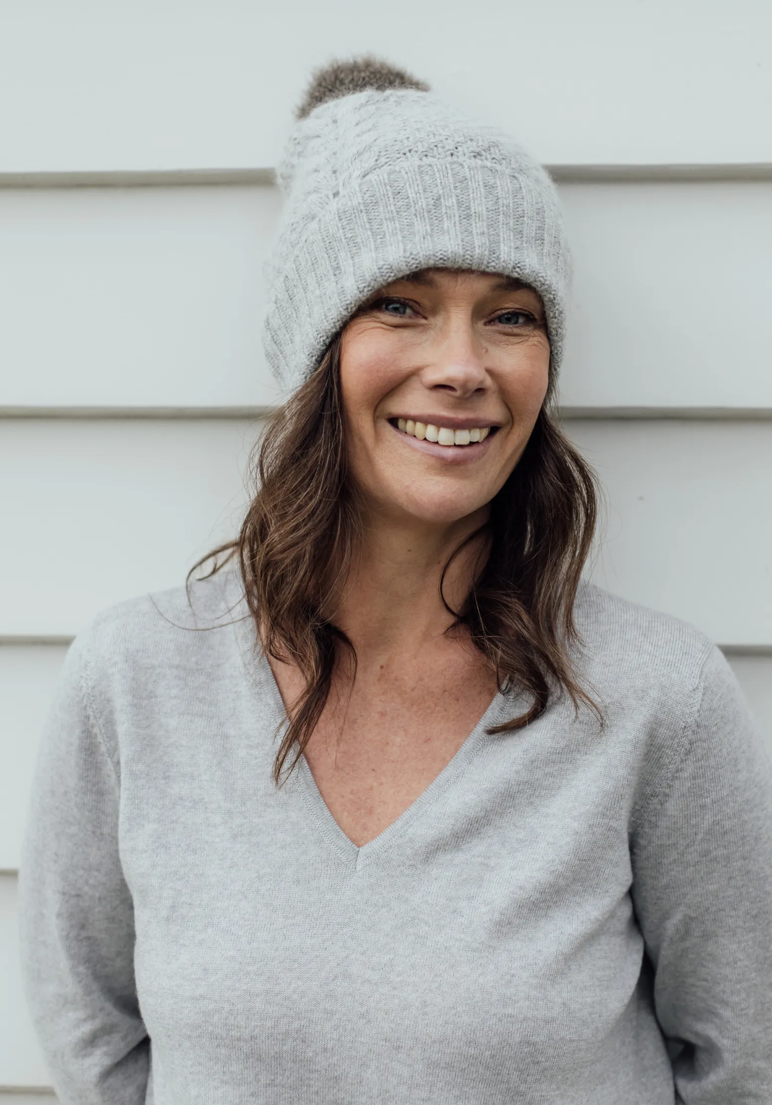 Possum Pom Pom Cable Beanie - Dove Grey