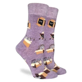 "Cat in a Box" Cotton Crew Socks by Good Luck Sock - Medium