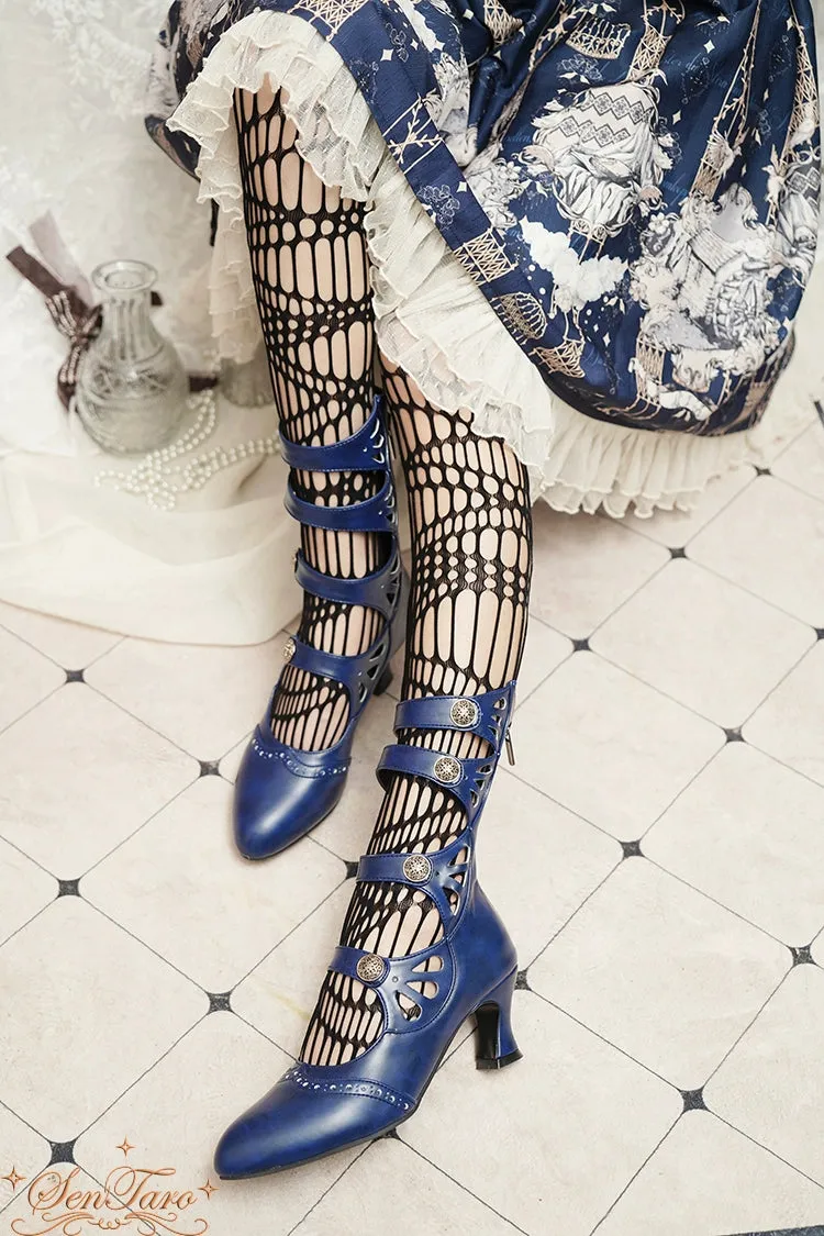 Sentaro~Floral Carved~Vintage Lolita Shoes Mary Jane Hollow-out Ankle Boots