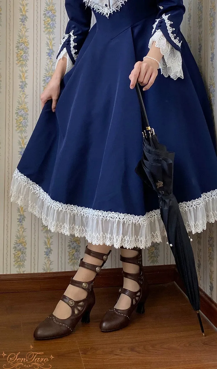 Sentaro~Floral Carved~Vintage Lolita Shoes Mary Jane Hollow-out Ankle Boots