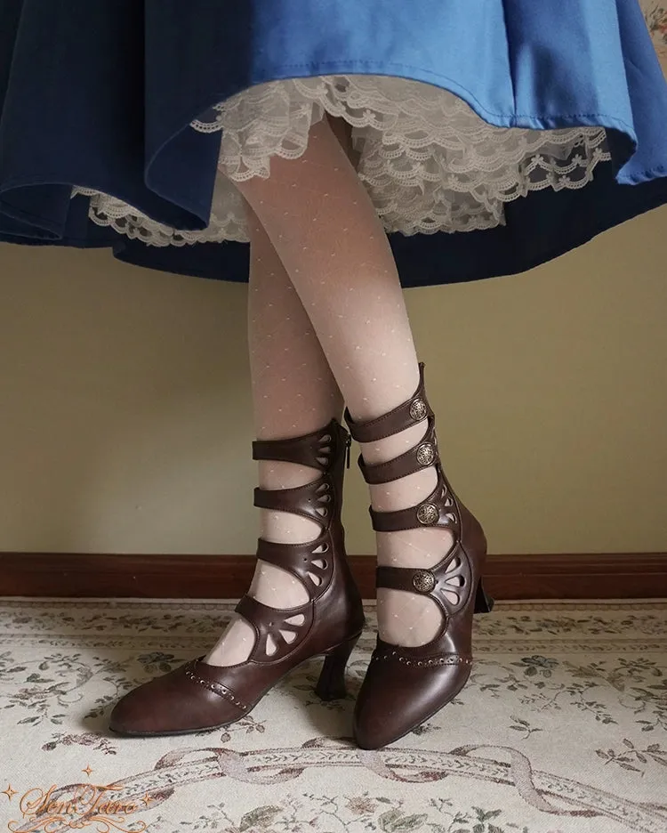 Sentaro~Floral Carved~Vintage Lolita Shoes Mary Jane Hollow-out Ankle Boots