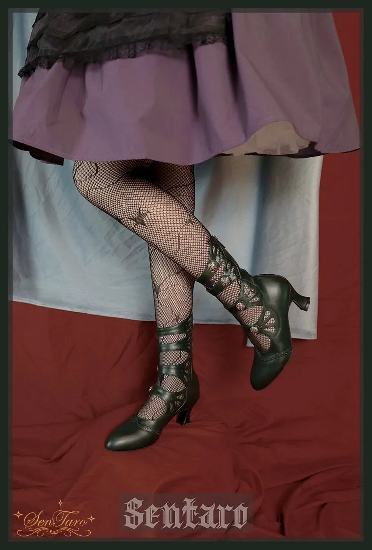 Sentaro~Floral Carved~Vintage Lolita Shoes Mary Jane Hollow-out Ankle Boots