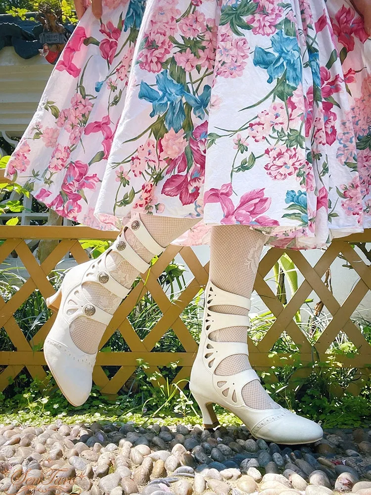 Sentaro~Floral Carved~Vintage Lolita Shoes Mary Jane Hollow-out Ankle Boots