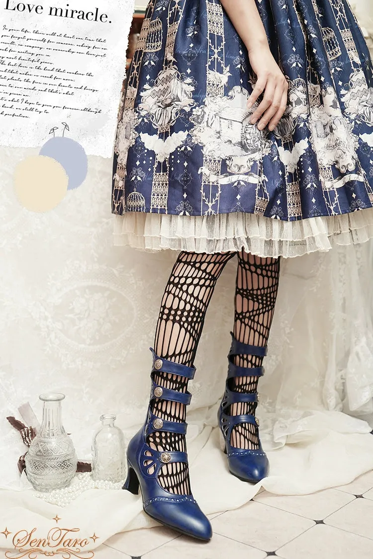 Sentaro~Floral Carved~Vintage Lolita Shoes Mary Jane Hollow-out Ankle Boots