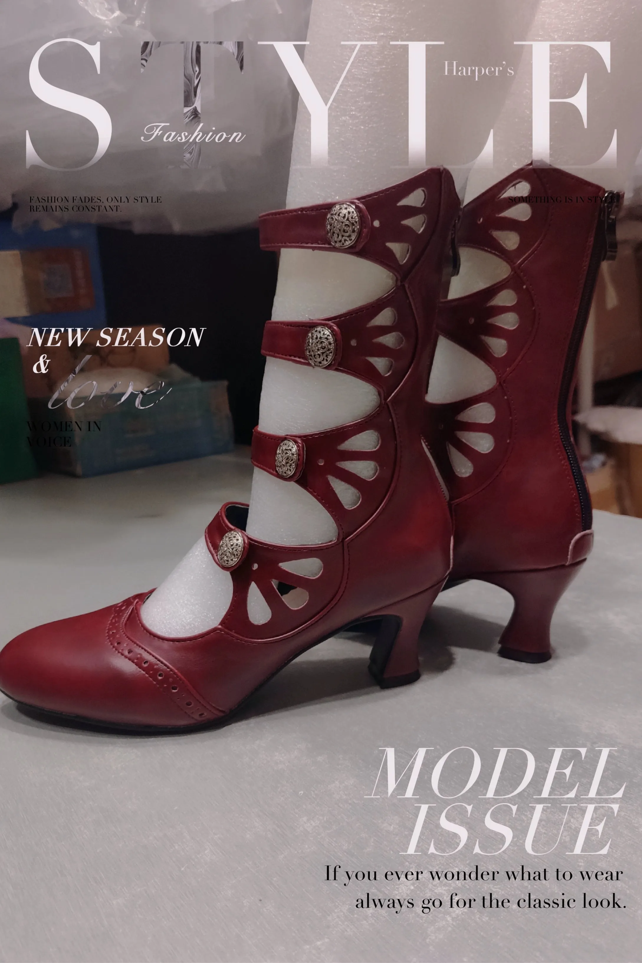 Sentaro~Floral Carved~Vintage Lolita Shoes Mary Jane Hollow-out Ankle Boots