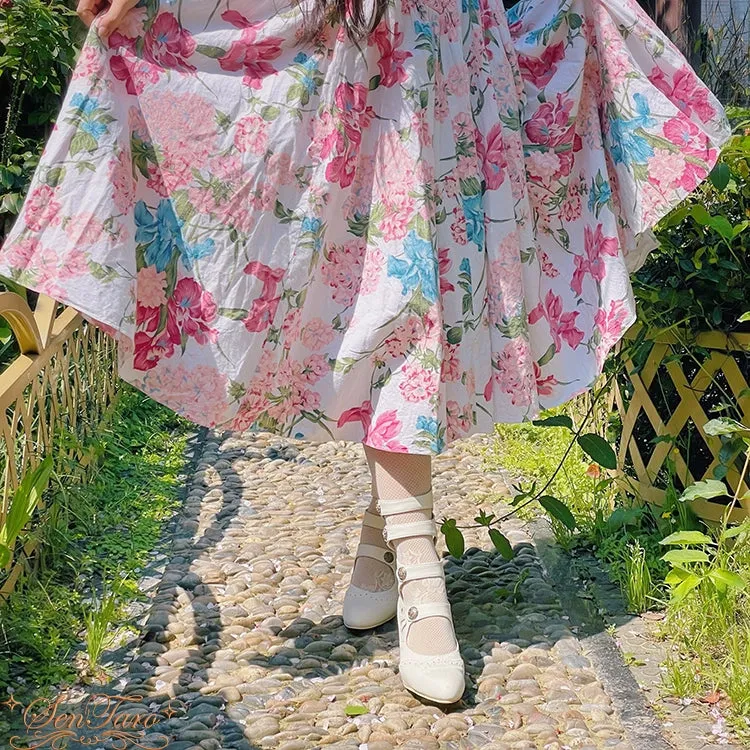 Sentaro~Floral Carved~Vintage Lolita Shoes Mary Jane Hollow-out Ankle Boots