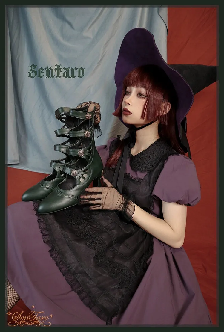Sentaro~Floral Carved~Vintage Lolita Shoes Mary Jane Hollow-out Ankle Boots