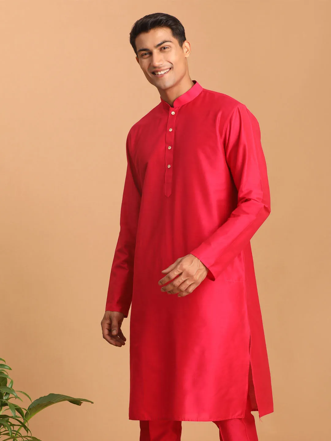 SHRESTHA By VASTRAMAY Men's Valentino Pink Viscose Kurta